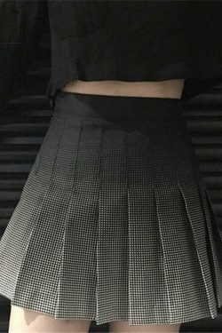 Y2K Aesthetic Gradient Dots Black White Pleated School Skirt