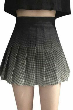 Y2K Aesthetic Gradient Dots Black White Pleated School Skirt