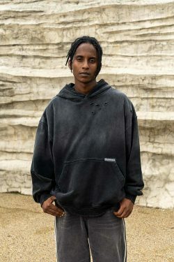 Y2K Aesthetic Gradient Washed Ripped Hoodie - Coquette Fashion for Women