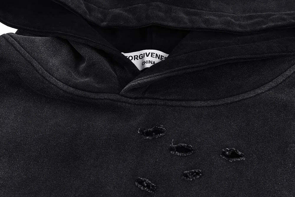 Y2K Aesthetic Gradient Washed Ripped Hoodie - Coquette Fashion for Women Y2K Aesthetic Gradient Washed Ripped Hoodie - Coquette Fashion for Women