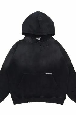 Y2K Aesthetic Gradient Washed Ripped Hoodie - Coquette Fashion for Women