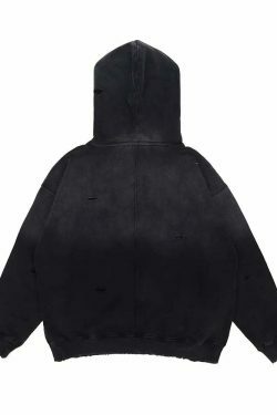 Y2K Aesthetic Gradient Washed Ripped Hoodie - Coquette Fashion for Women