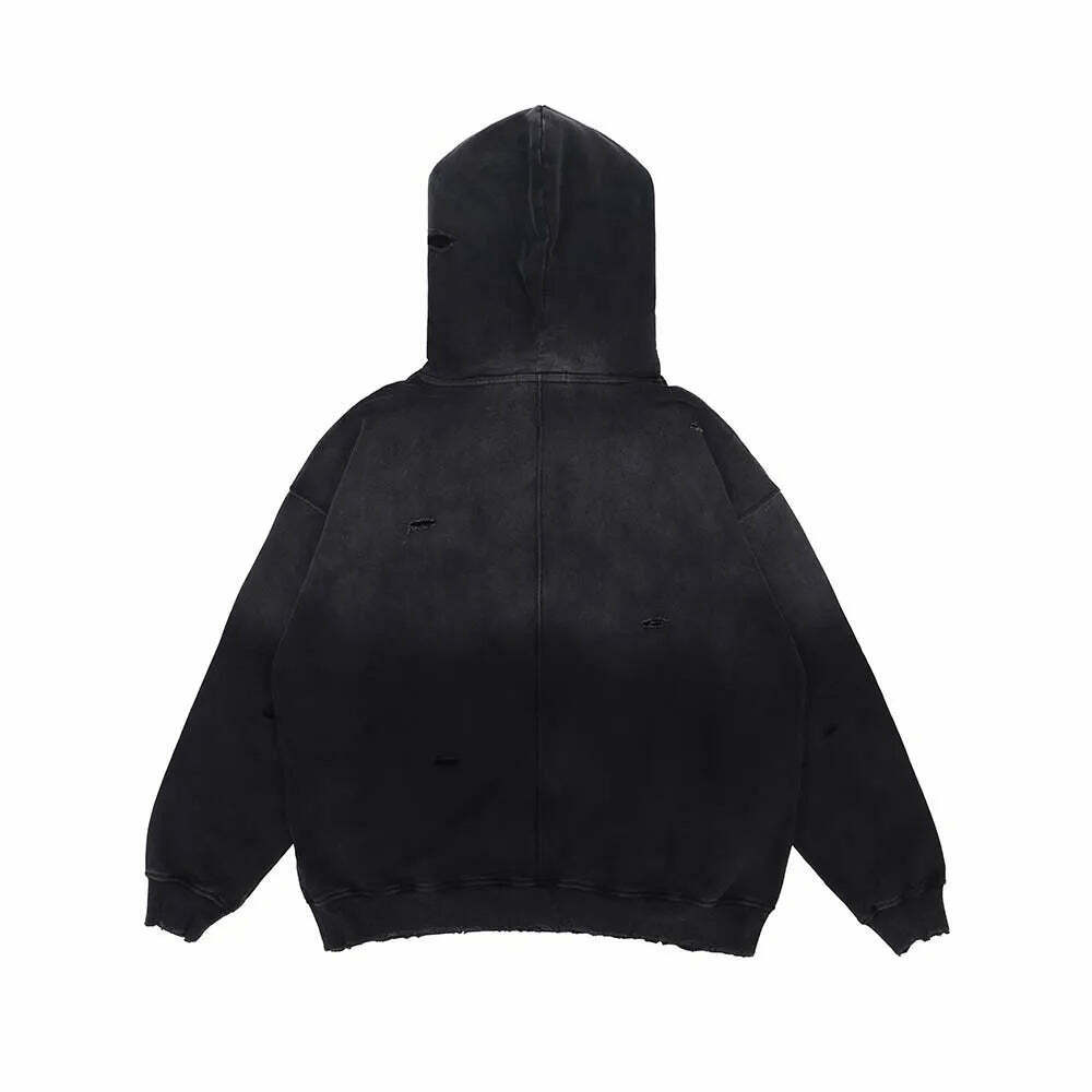 Y2K Aesthetic Gradient Washed Ripped Hoodie - Coquette Fashion for Women Y2K Aesthetic Gradient Washed Ripped Hoodie - Coquette Fashion for Women