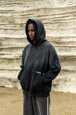 Y2K Aesthetic Gradient Washed Ripped Hoodie - Coquette Fashion for Women