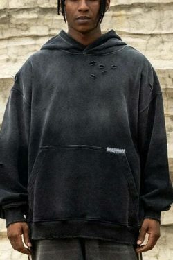 Y2K Aesthetic Gradient Washed Ripped Hoodie - Coquette Fashion for Women