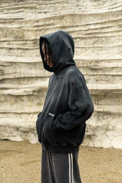 Y2K Aesthetic Gradient Washed Ripped Hoodie - Coquette Fashion for Women