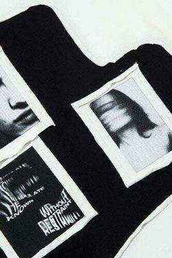 Y2K Aesthetic Graphic Patchwork T-Shirt - Coquette & Grunge Style Tops