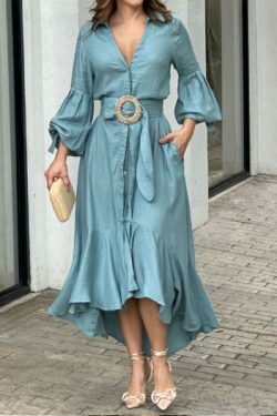 Y2K Aesthetic Green Cargo Skirt Dress with V-Neck and Long Sleeves - Coquette Style for Women