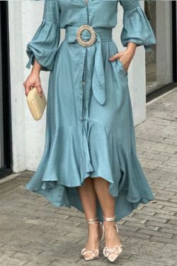 Y2K Aesthetic Green Cargo Skirt Dress with V-Neck and Long Sleeves - Coquette Style for Women