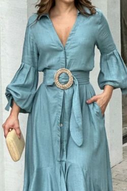 Y2K Aesthetic Green Cargo Skirt Dress with V-Neck and Long Sleeves - Coquette Style for Women