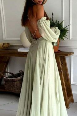 Y2K Aesthetic Green Dress: Sexy Suspender Backless Long-Sleeved Outfit for Women