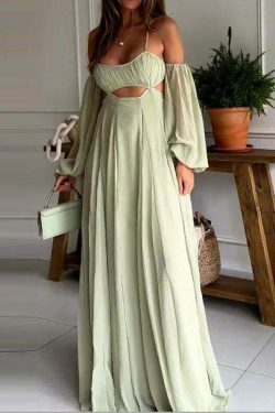 Y2K Aesthetic Green Dress: Sexy Suspender Backless Long-Sleeved Outfit for Women