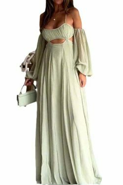 Y2K Aesthetic Green Dress: Sexy Suspender Backless Long-Sleeved Outfit for Women