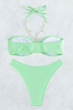 Y2K Aesthetic Green Strap Halter Swimsuit - Coquette Style for Women