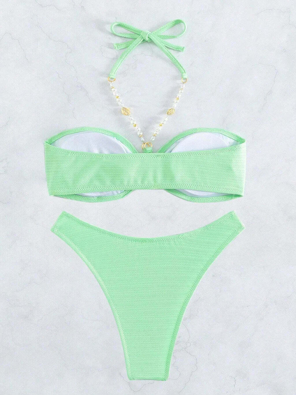Y2K Aesthetic Green Strap Halter Swimsuit - Coquette Style for Women