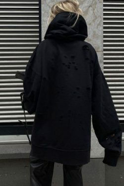 Y2K Aesthetic Grunge Style Black Hoodie for Women - Coquette Fashion with Pastel Goth and Emo Vibes