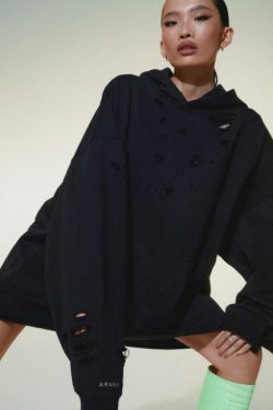 Y2K Aesthetic Grunge Style Black Hoodie for Women - Coquette Fashion with Pastel Goth and Emo Vibes