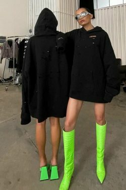 Y2K Aesthetic Grunge Style Black Hoodie for Women - Coquette Fashion with Pastel Goth and Emo Vibes