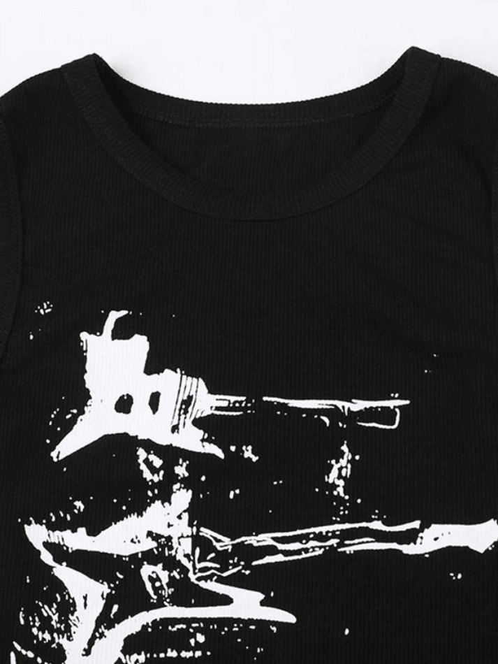 Y2K Aesthetic Guitar Ribbed Cropped Tank - Coquette Grunge Pastel Goth Y2K Aesthetic Guitar Ribbed Cropped Tank - Coquette Grunge Pastel Goth