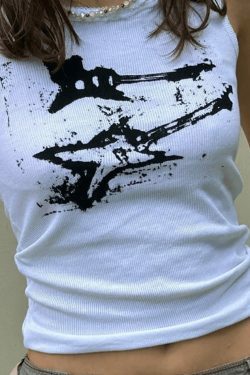 Y2K Aesthetic Guitar Ribbed Cropped Tank - Coquette Grunge Pastel Goth