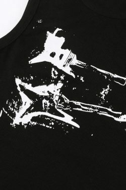 Y2K Aesthetic Guitar Ribbed Cropped Tank - Coquette Grunge Pastel Goth