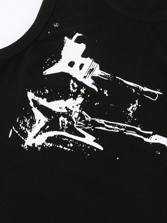 Y2K Aesthetic Guitar Ribbed Cropped Tank - Coquette Grunge Pastel Goth Y2K Aesthetic Guitar Ribbed Cropped Tank - Coquette Grunge Pastel Goth