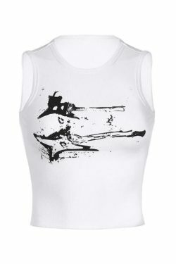 Y2K Aesthetic Guitar Ribbed Cropped Tank - Coquette Grunge Pastel Goth