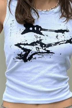Y2K Aesthetic Guitar Ribbed Cropped Tank - Coquette Grunge Pastel Goth