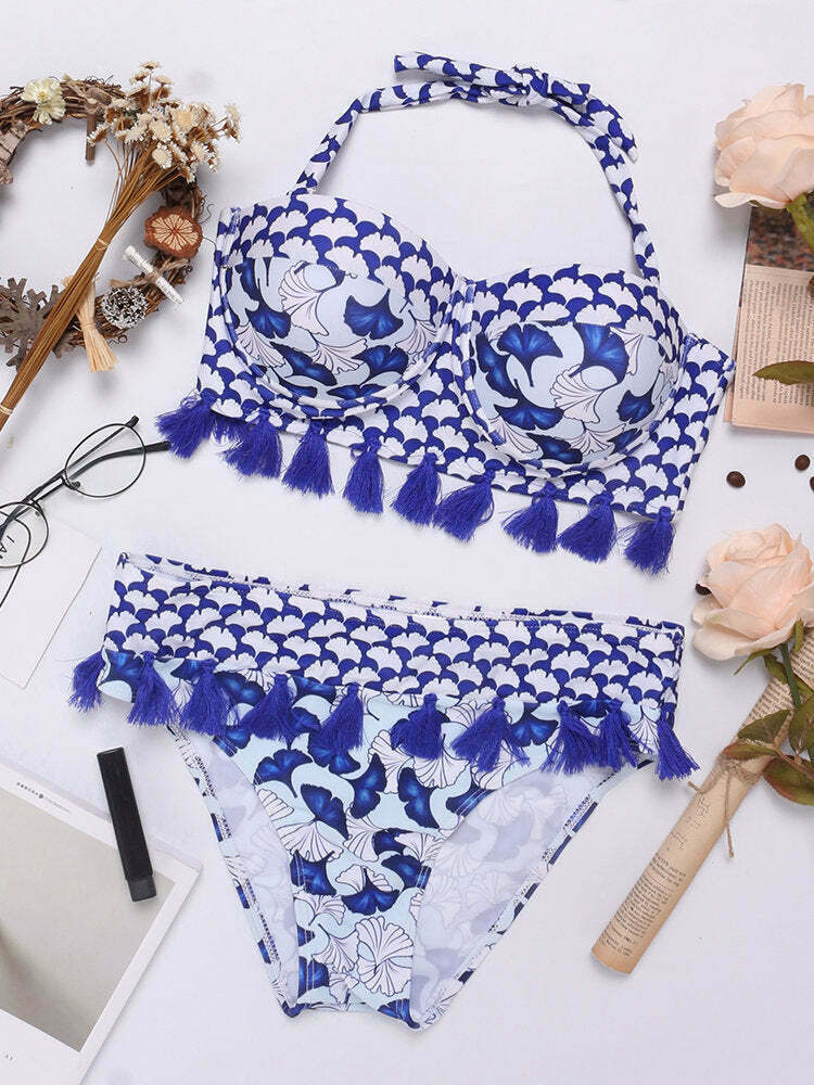 Y2K Aesthetic Halter Backless Bikini Set - Coquette Grunge Style Swimwear Y2K Aesthetic Halter Backless Bikini Set - Coquette Grunge Style Swimwear