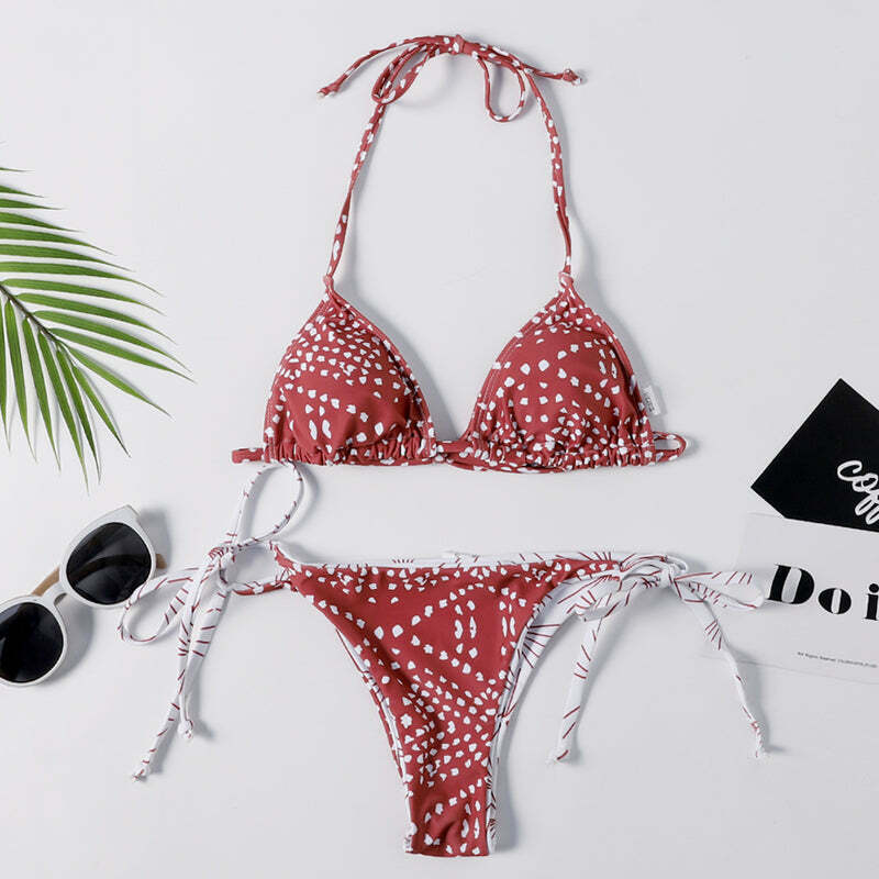 Y2K Aesthetic Halter Bikini Set - Unique Print for Niche Women Fashion Y2K Aesthetic Halter Bikini Set - Unique Print for Niche Women Fashion