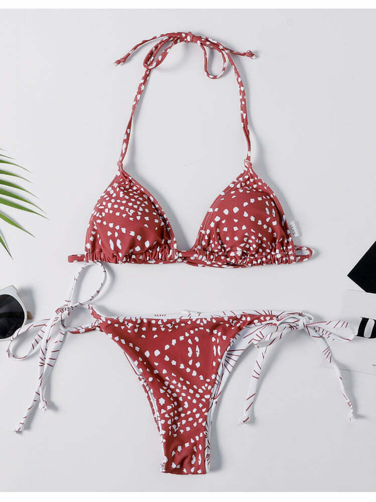 Y2K Aesthetic Halter Bikini Set - Unique Print for Niche Women Fashion Y2K Aesthetic Halter Bikini Set - Unique Print for Niche Women Fashion