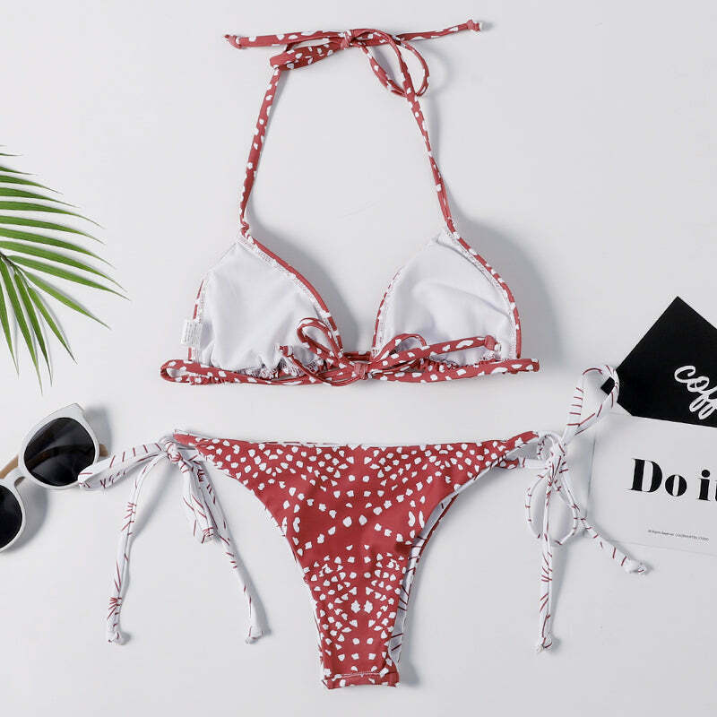Y2K Aesthetic Halter Bikini Set - Unique Print for Niche Women Fashion Y2K Aesthetic Halter Bikini Set - Unique Print for Niche Women Fashion