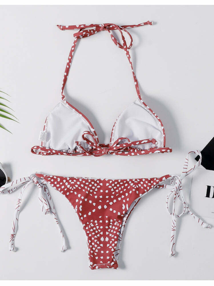 Y2K Aesthetic Halter Bikini Set - Unique Print for Niche Women Fashion Y2K Aesthetic Halter Bikini Set - Unique Print for Niche Women Fashion