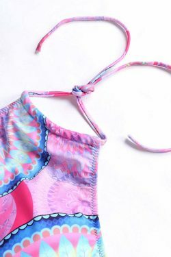 Y2K Aesthetic Halter Bikini with Scoop Back and Tassel Detail - Sexy Printed Swimsuit
