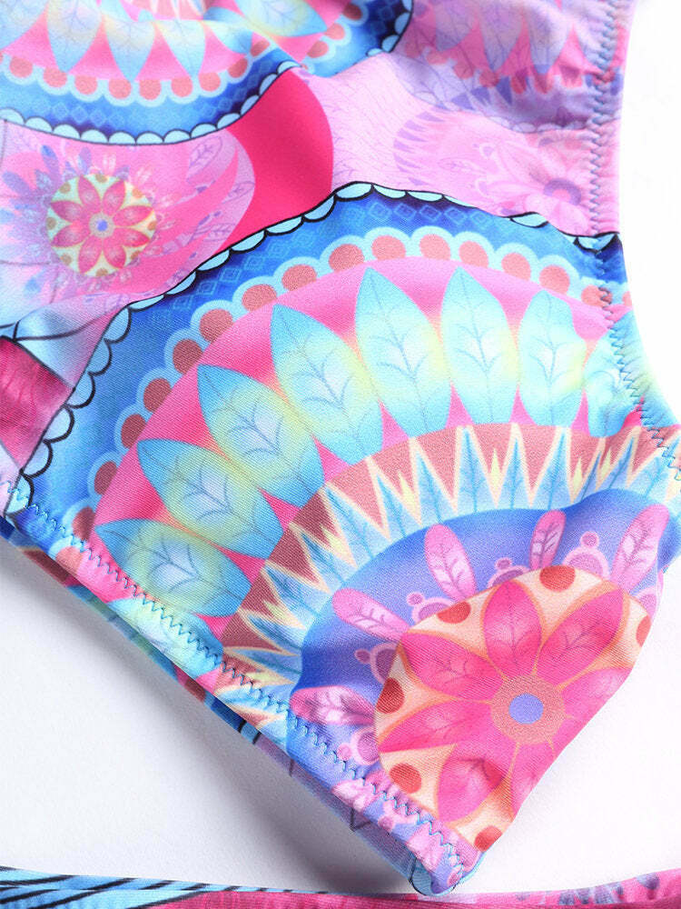 Y2K Aesthetic Halter Bikini with Scoop Back and Tassel Detail - Sexy Printed Swimsuit Y2K Aesthetic Halter Bikini with Scoop Back and Tassel Detail - Sexy Printed Swimsuit