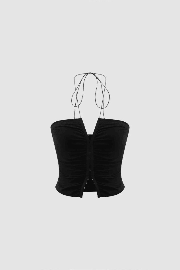 Y2K Aesthetic Halter Cami Top with Hook and Eye Detail for Women - Coquette Fashion Y2K Aesthetic Halter Cami Top with Hook and Eye Detail for Women - Coquette Fashion