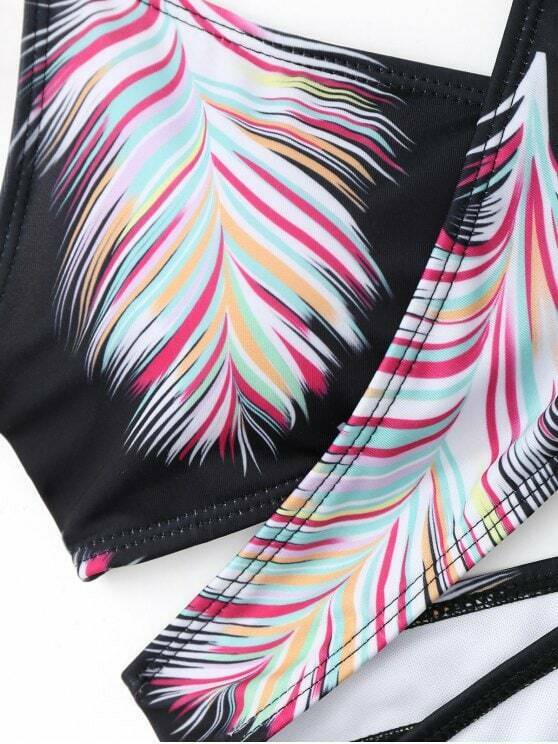 Y2K Aesthetic Halter Feather Print Wrap Bikini - Trendy Women's Fashion Y2K Aesthetic Halter Feather Print Wrap Bikini - Trendy Women's Fashion