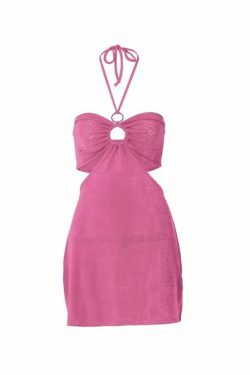 Y2K Aesthetic Halter Mini Dress with O-Ring Cutout - Coquette Style for Women's Fashion