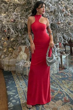 Y2K Aesthetic Halter Neck Backless Dress - Coquette Style with Grunge & Past