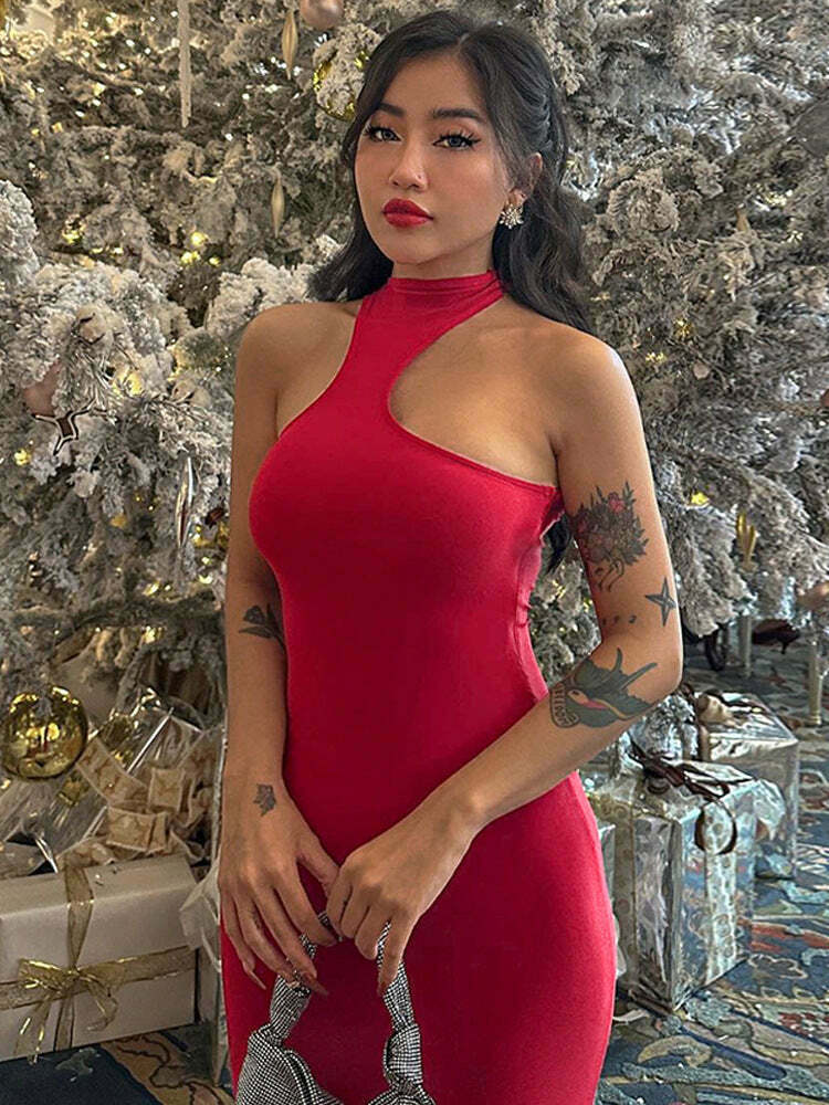 Y2K Aesthetic Halter Neck Backless Dress - Coquette Style with Grunge & Past Y2K Aesthetic Halter Neck Backless Dress - Coquette Style with Grunge & Past