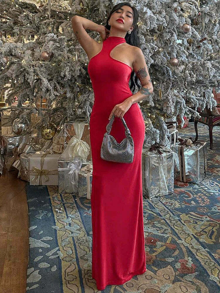 Y2K Aesthetic Halter Neck Backless Dress - Coquette Style with Grunge & Past Y2K Aesthetic Halter Neck Backless Dress - Coquette Style with Grunge & Past