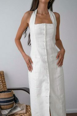 Y2K Aesthetic Halter Neck Backless Long Dress - Coquette Grunge Fashion