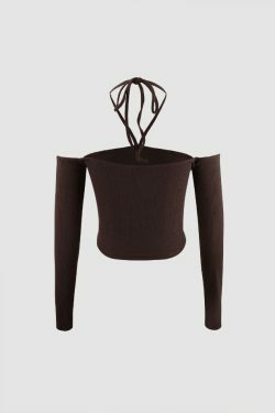 Y2K Aesthetic Halter Neck Off The Shoulder Crop Top for Women - Coquette Style Grunge Fashion