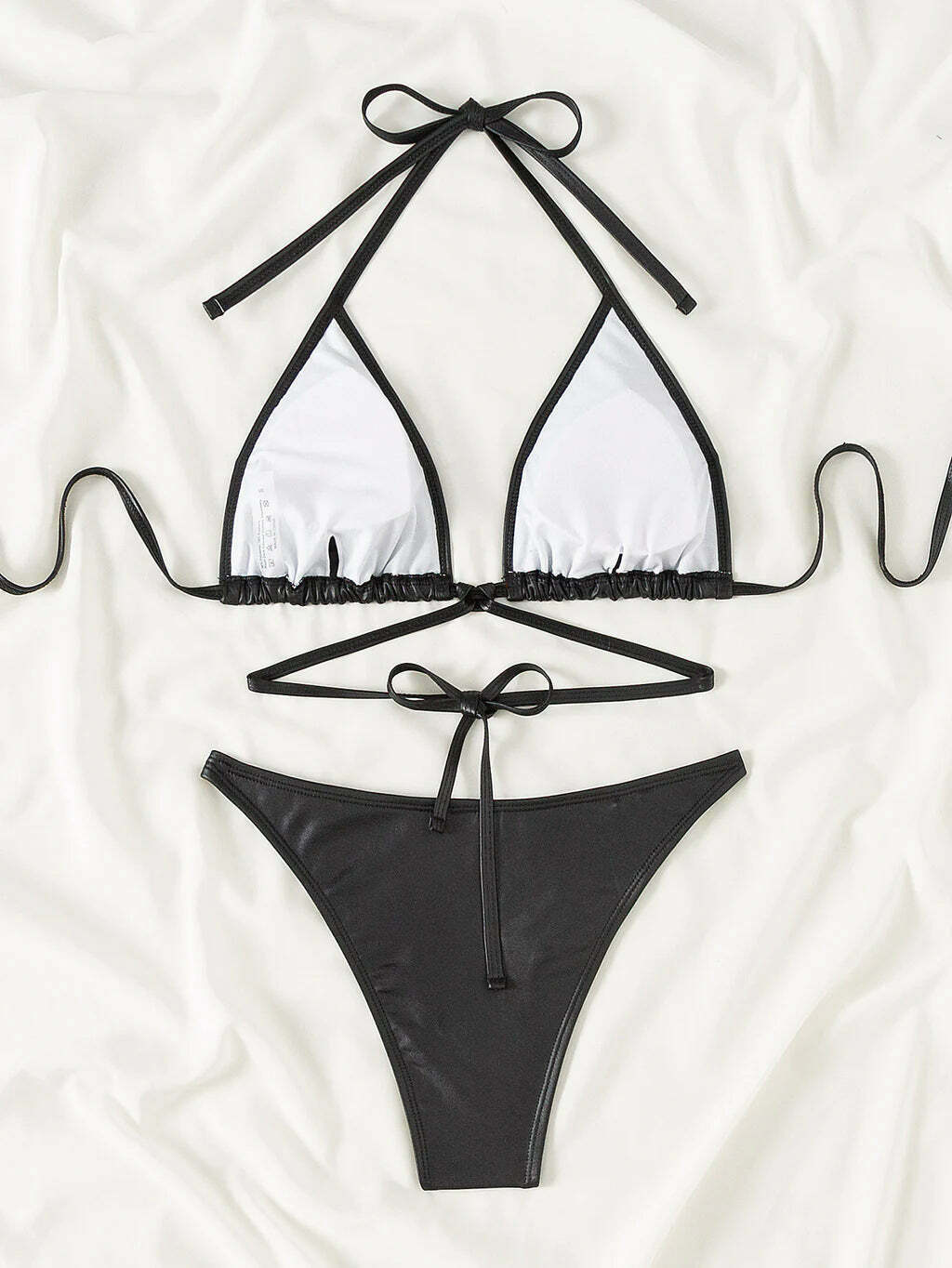 Y2K Aesthetic Halter Pleated Beach Bikini - Coquette Grunge Style Y2K Aesthetic Halter Pleated Beach Bikini - Coquette Grunge Style