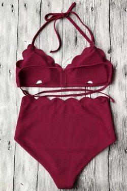 Y2K Aesthetic Halter Scalloped Bikini Set - Coquette Style High Waisted Swimwear