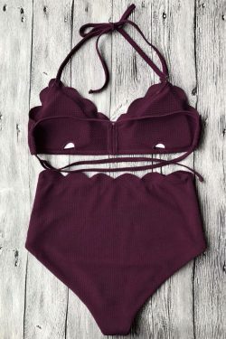 Y2K Aesthetic Halter Scalloped Bikini Set - Coquette Style High Waisted Swimwear