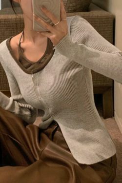 Y2K Aesthetic Halter Slit Cropped Knit Top - Coquette & Grunge Style, Cute &