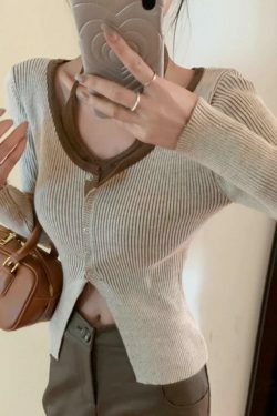 Y2K Aesthetic Halter Slit Cropped Knit Top - Coquette & Grunge Style, Cute &