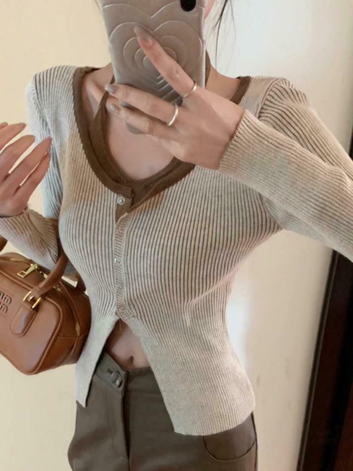 Y2K Aesthetic Halter Slit Cropped Knit Top - Coquette & Grunge Style, Cute & Y2K Aesthetic Halter Slit Cropped Knit Top - Coquette & Grunge Style, Cute &