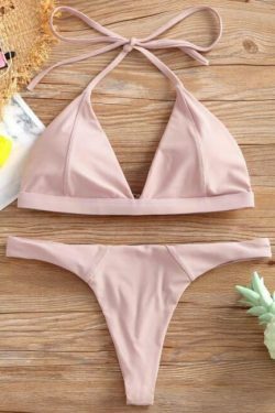 Y2K Aesthetic Halter Thong Bikini for Niche Women Fashion